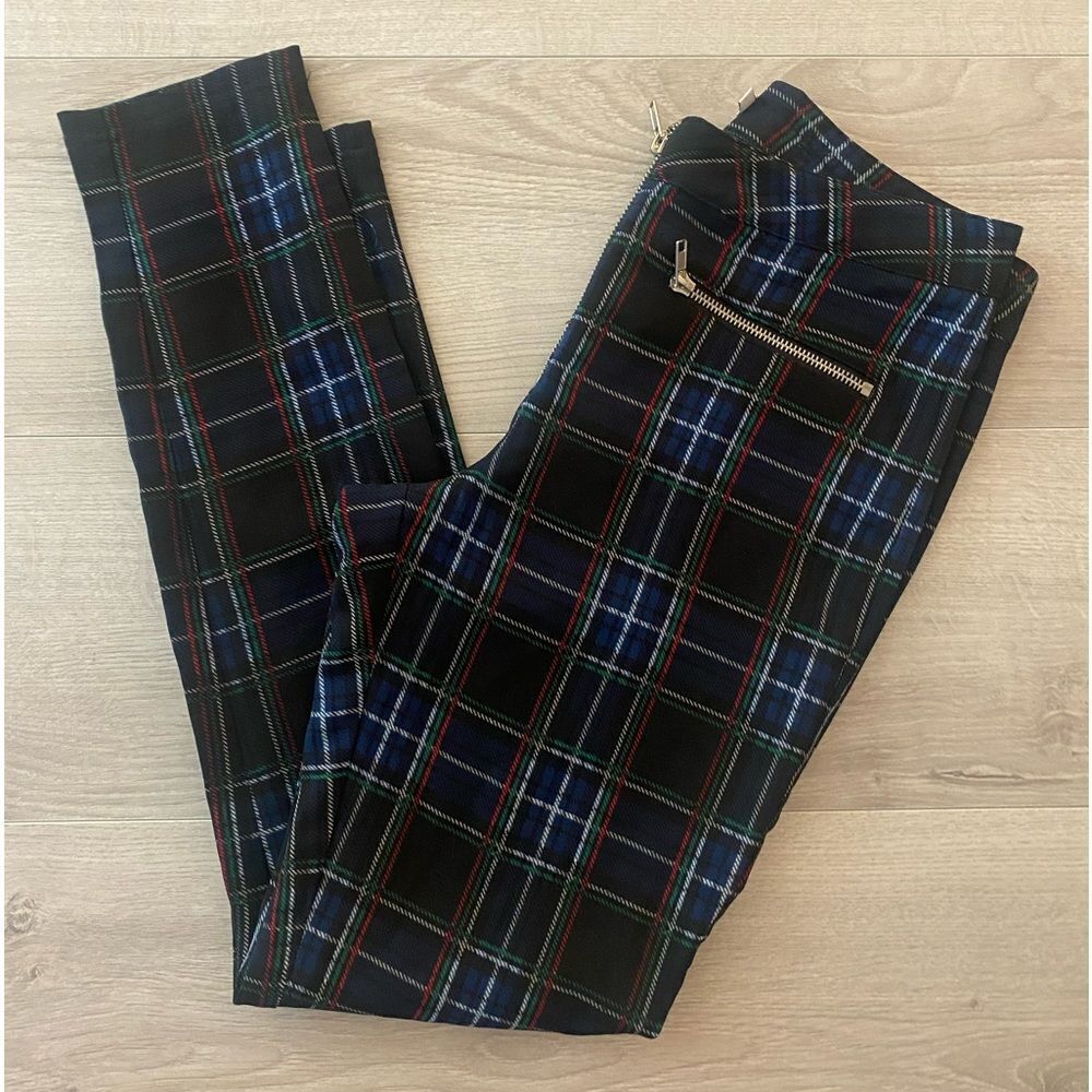 TOBI PLAID SLIM PANTS BLACK XS NWOT